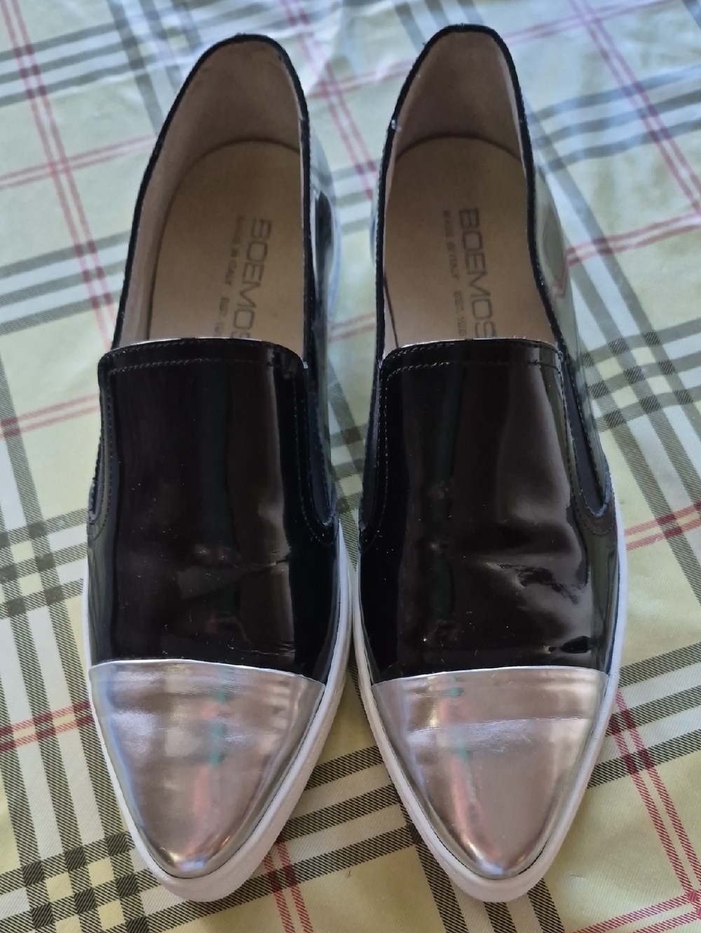 Boemos Italian Black Silver Slip On Shoes Flats Size 40